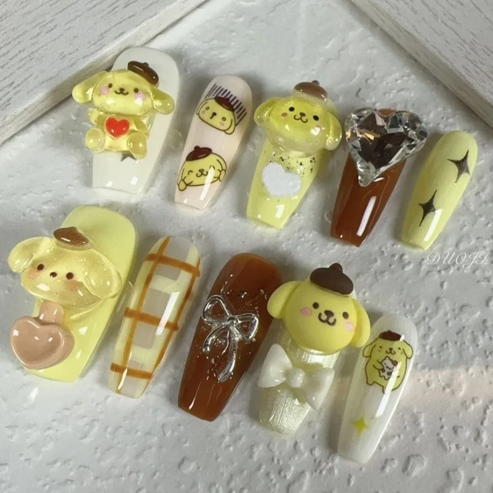 

Pompompurin Manicure Cute Cartoon Originality Love Flash Diamond Press-on Nails New Fashion Delicate Personality Nice Manicure