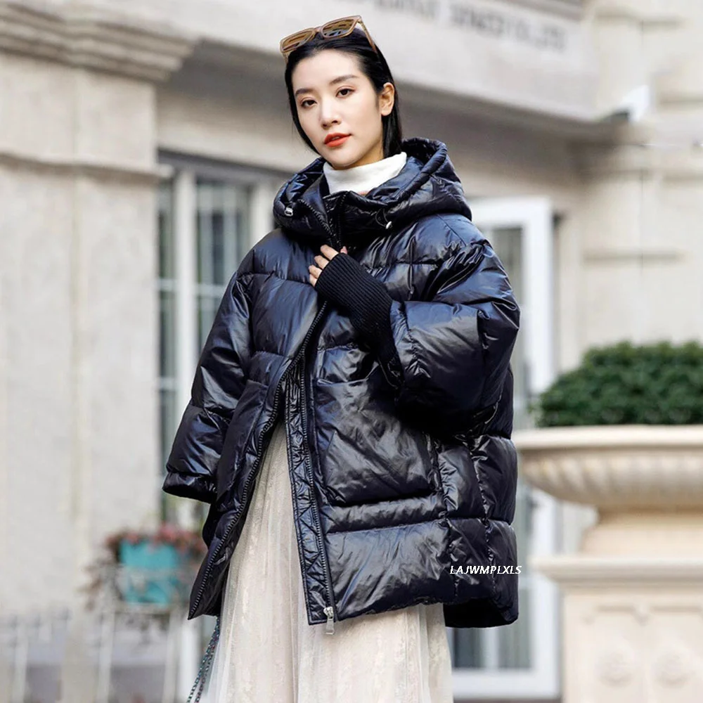 

Women 2023 Korean Style Jacket Loose Over Size Warm Winter Outwear Thick Coat 90% White duck Down Fashion Puffer Parkas