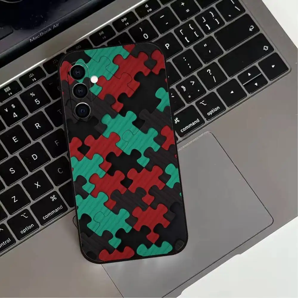 حافظة هاتف I-غير منتظمة على شكل لغز لهاتف سامسونج جالاكسي A73، A72، A71، A70، A53، A52، A51، غطاء أسود ناعم آخر