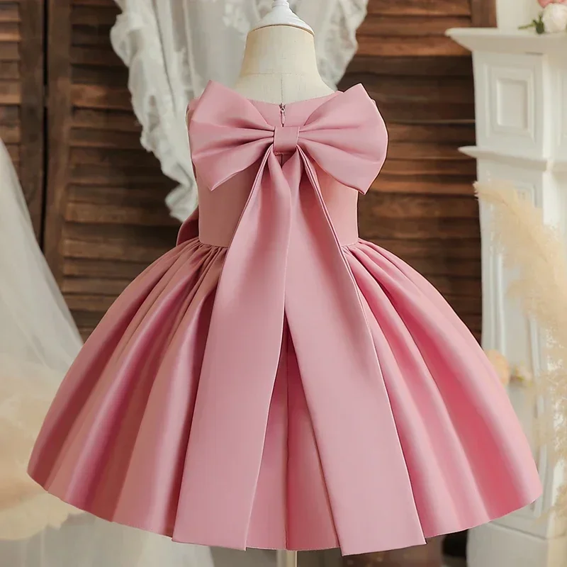 Big Bow Princess Sweet Kids Tutu Toddler Birthday Party Newborn Christening Children Baptism Baby Girls Clothes Infant Dresses