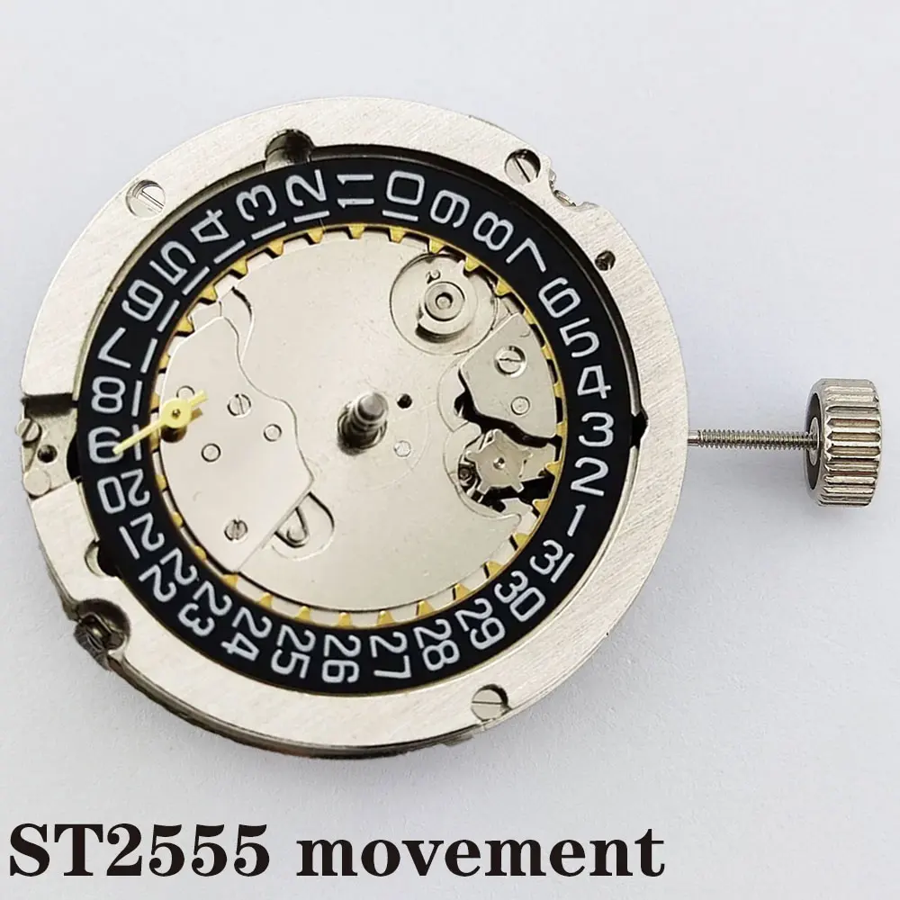 New Seagull ST2555 movement at 3 o'clock position with black date display at 9 o'clock position with second hand Watch accessory