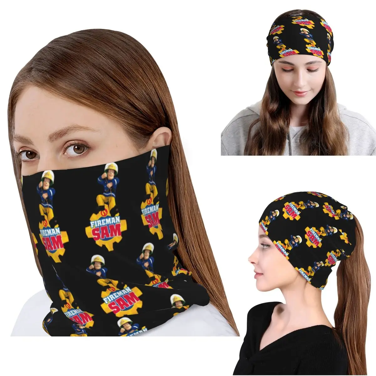 Cartoon Firefighter Fireman Sam Bandana Neck Cover Mask Scarf Multifunction Face Mask Beanies Hat Unisex Adult Washable