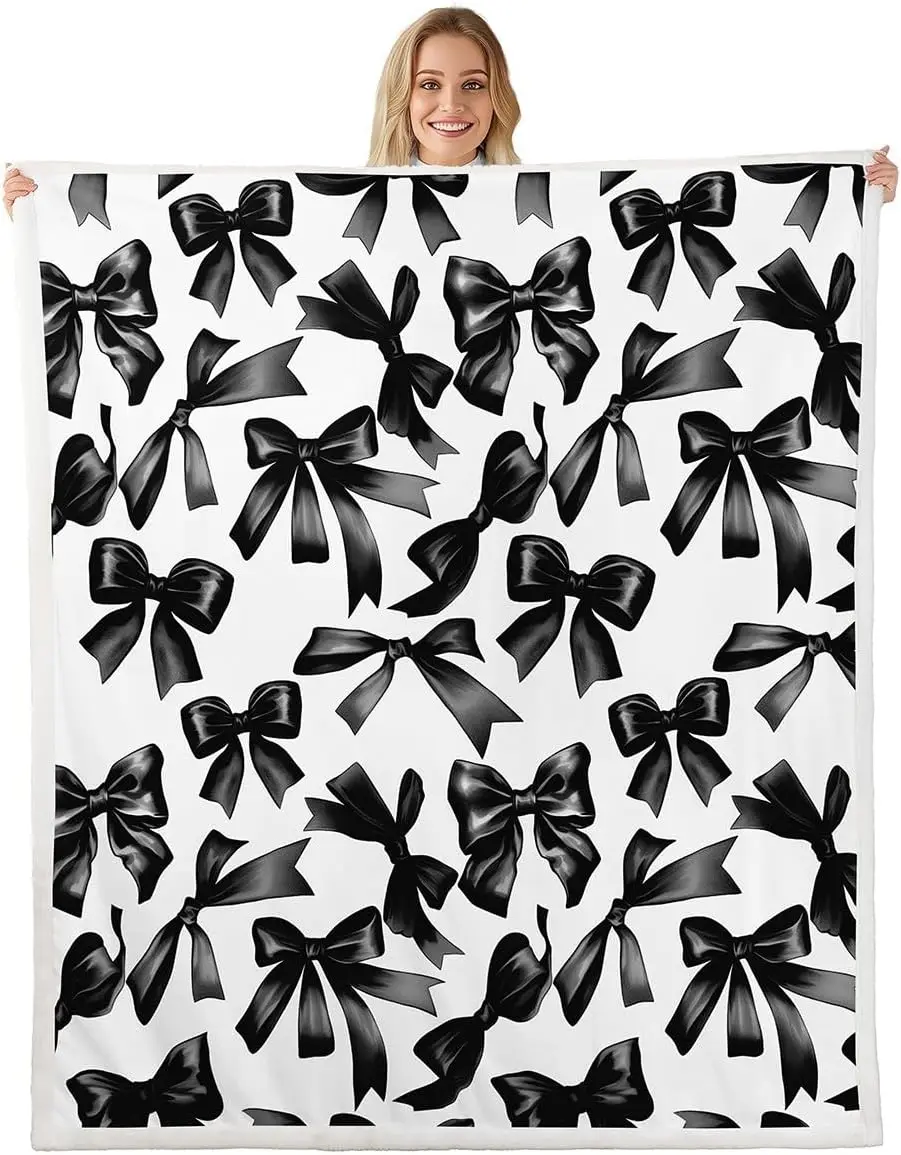 

Детское одеяло с бантом, размер королевы, мечтательное фланелевое одеяло в стиле принцессы, черный бант с узлом, мультяшные каваи, банты для спальни