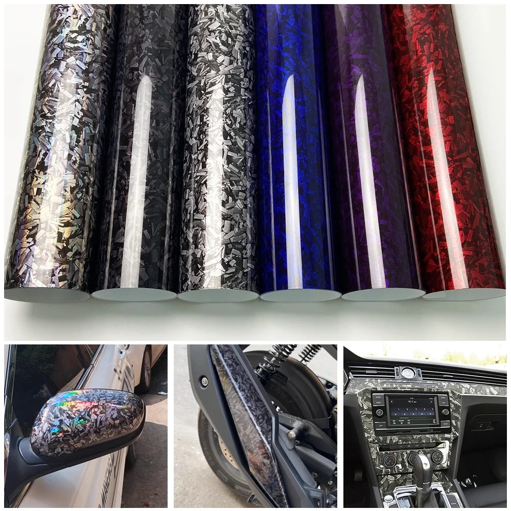 Vinilo brillante de fibra de carbono forjado, adhesivo para coche sin burbujas de aire, impermeable, para decoración de automóviles, película de carbono forjado láser.