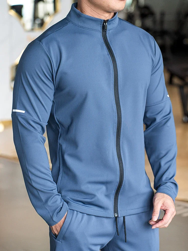 Herren Sport Fitness Casual Tops Langarm Stehkragen Solid Color Jacke Jogging Workout Sweatshirt mit Reiß verschluss Langarm