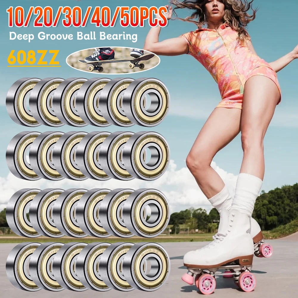 10-50Pcs 608ZZ Ball Bearings 608 ZZ High-carbon Steel Single Row Metal Double Shielded Miniature Deep Groove for Skateboard ﻿