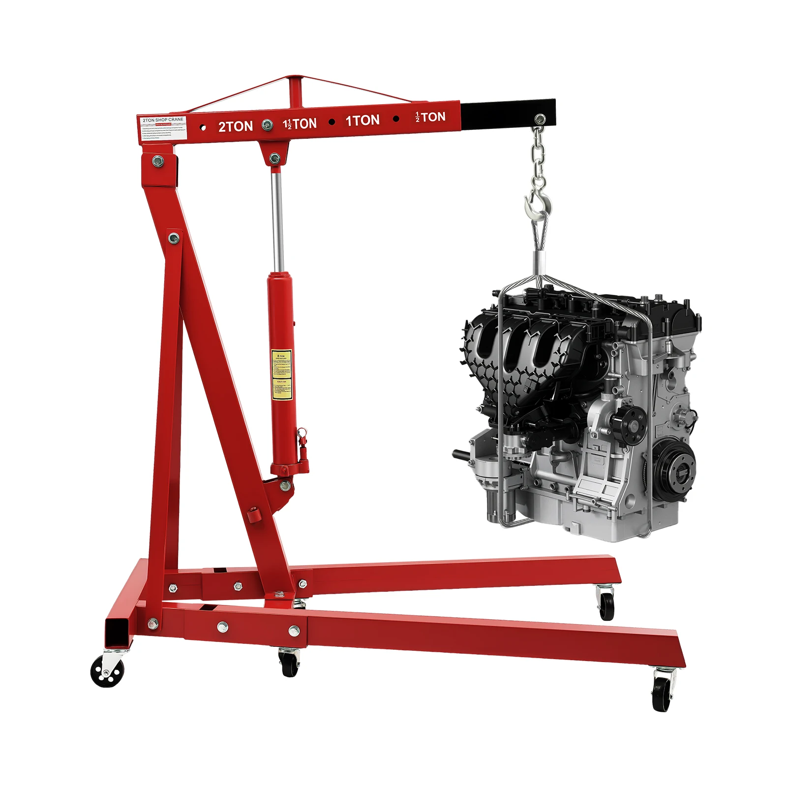 2 Ton Folding Hydraulic Engine Hoist, 4 Adjustable Gears 0.5T/1T/1.5T/2T 6.89ft Lifting Height Heavy Duty Shop Crane With 6 Wheels For Garage Workshop Car Auto Repair - view 7