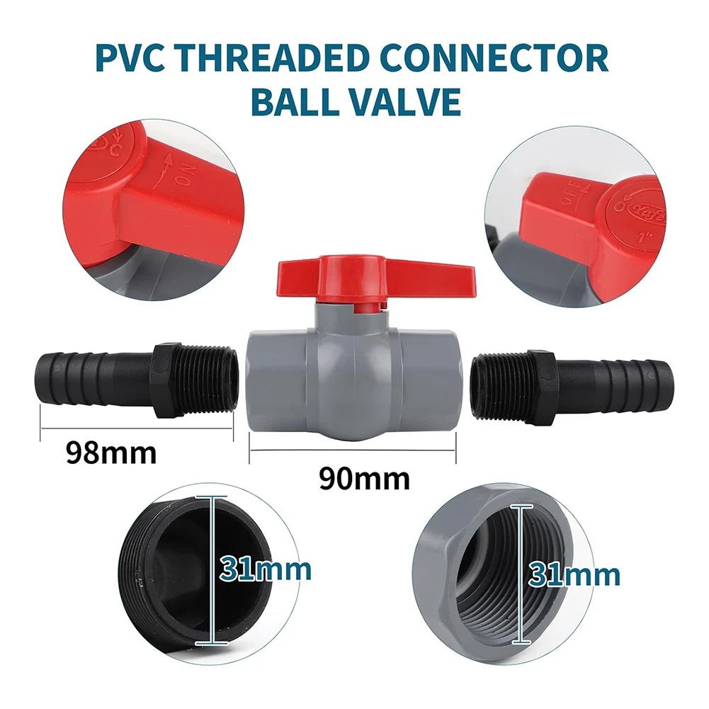 

1 1/4-дюймовый шаровой кран с разъемом для шланга для разъема с колючим шлангом для бассейна, простая установка, высококачественный ПВХ