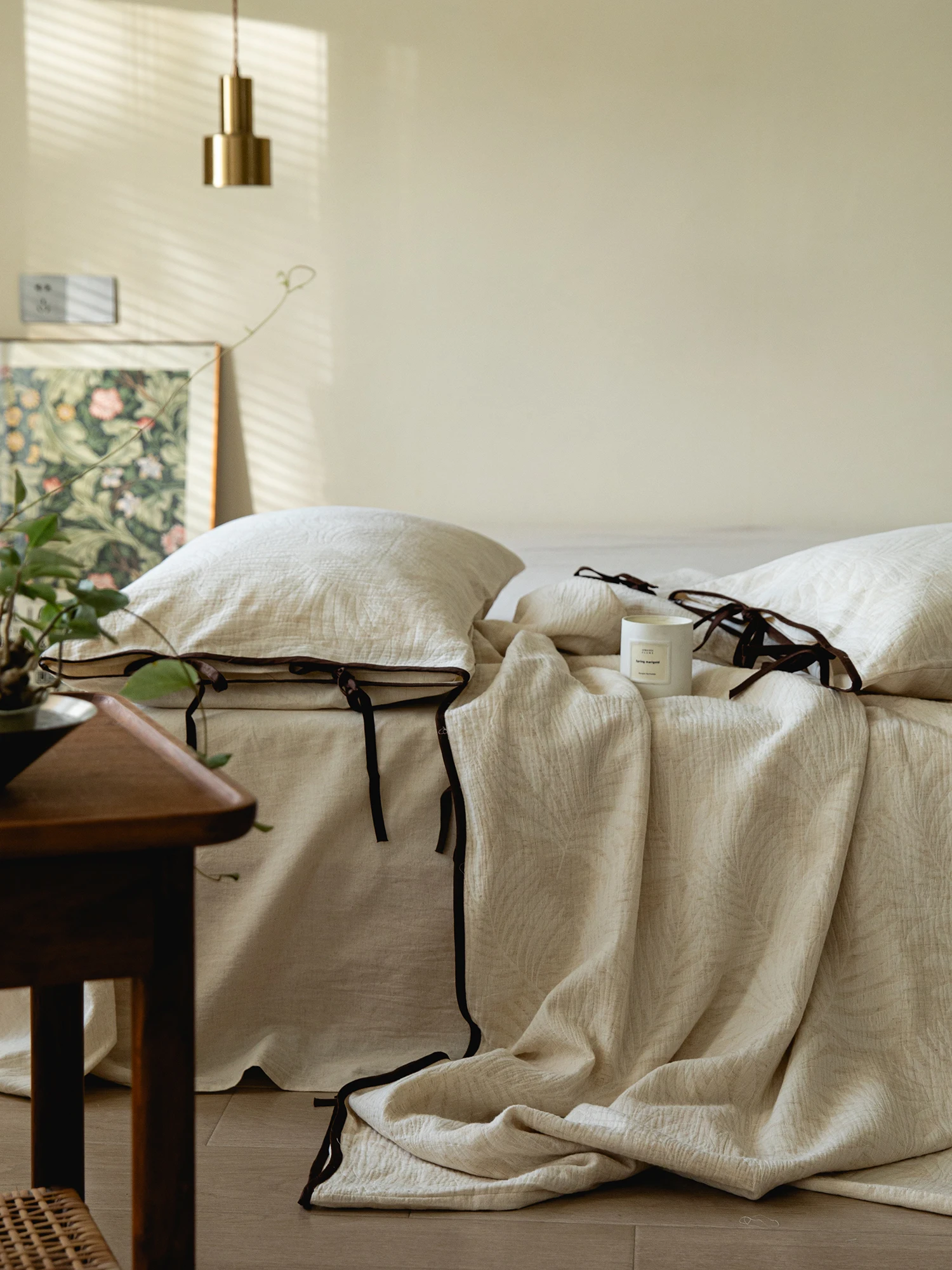 

High End Cotton Linen Bedding Set with Knot Tie Three Four Piece Suite Wabi Sabi Style Absorbent Breathable for All...