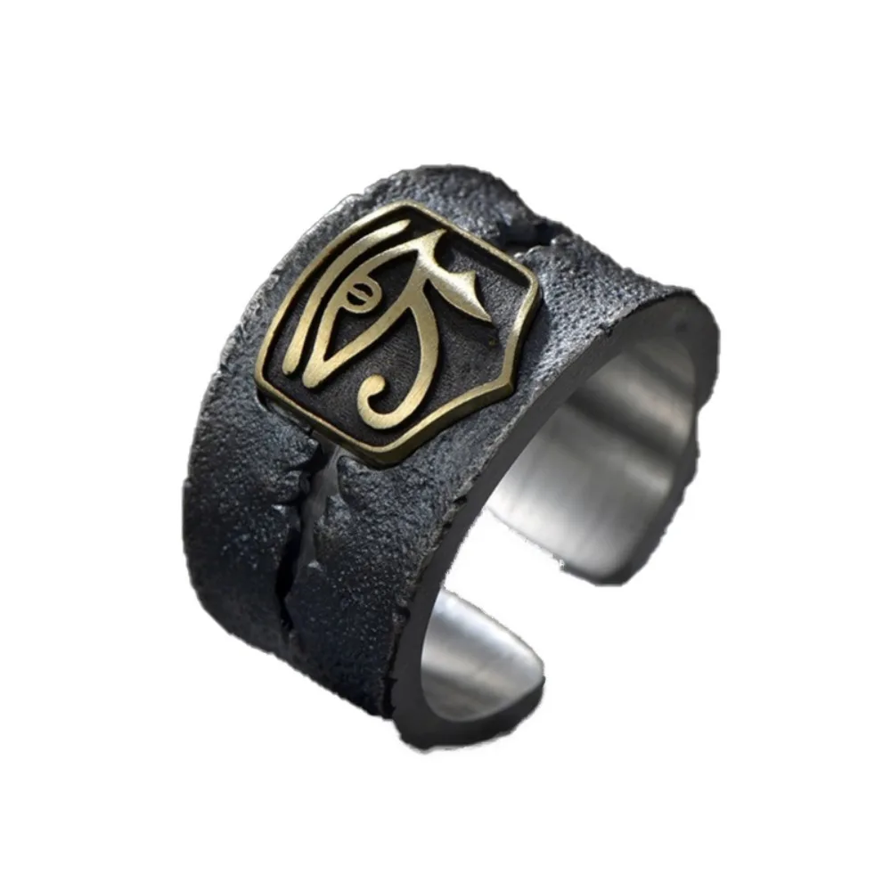 Fashion Trend European and American Men's Ring Hip Hop Eye of Horus Retro Personality Ring Open Ring Party Accessories