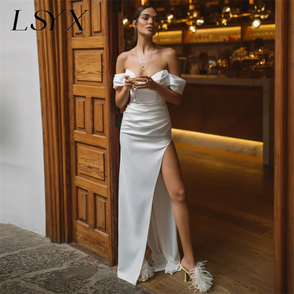 LSYX-Robe de Mariée Sirène à Plis Décolmétrage en V, Simple, Bouton au Dos, Fente Latérale Haute, Longueur au Sol, pour Patients, Sur Mesure