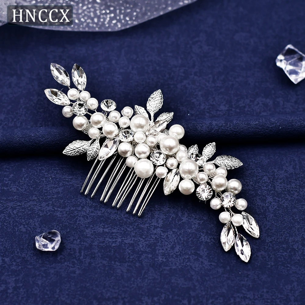 HNCCX Pearl Wedding Hair Comb Silver Color Bridal Hairpins Alloy Leaf Girls Wedding Party Hair Accessories Handmade Tiara CP596