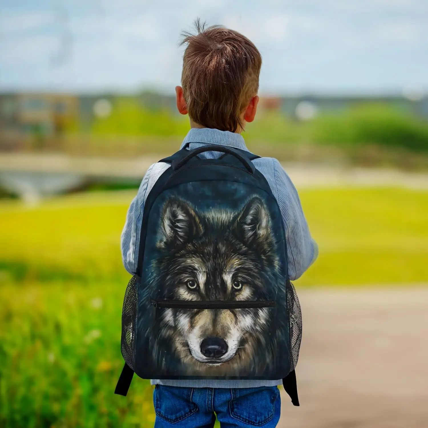 Zaini Blue Wolf per ragazzi Glaxy Wolves Borsa da scuola elementare Zaino per bambini Zaino da viaggio personalizzato 3° 4° 5° grado Ruck