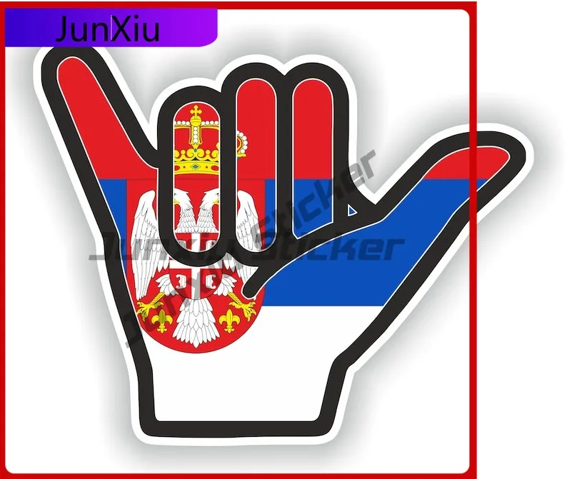 

Serbia Shaka Hand Flag Sticker Hang Loose Decals Motorcycle Stickers Camping Car Decoration Emblem Cover For Suv Window Laptop