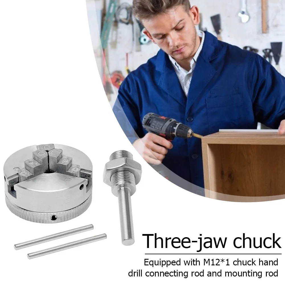 Z011 3 Jaws Lathe Chuck Kit Manual Self-Centering Mini Drill Chuck M12 Connection Rod for Grinding Milling Turning Machine Parts