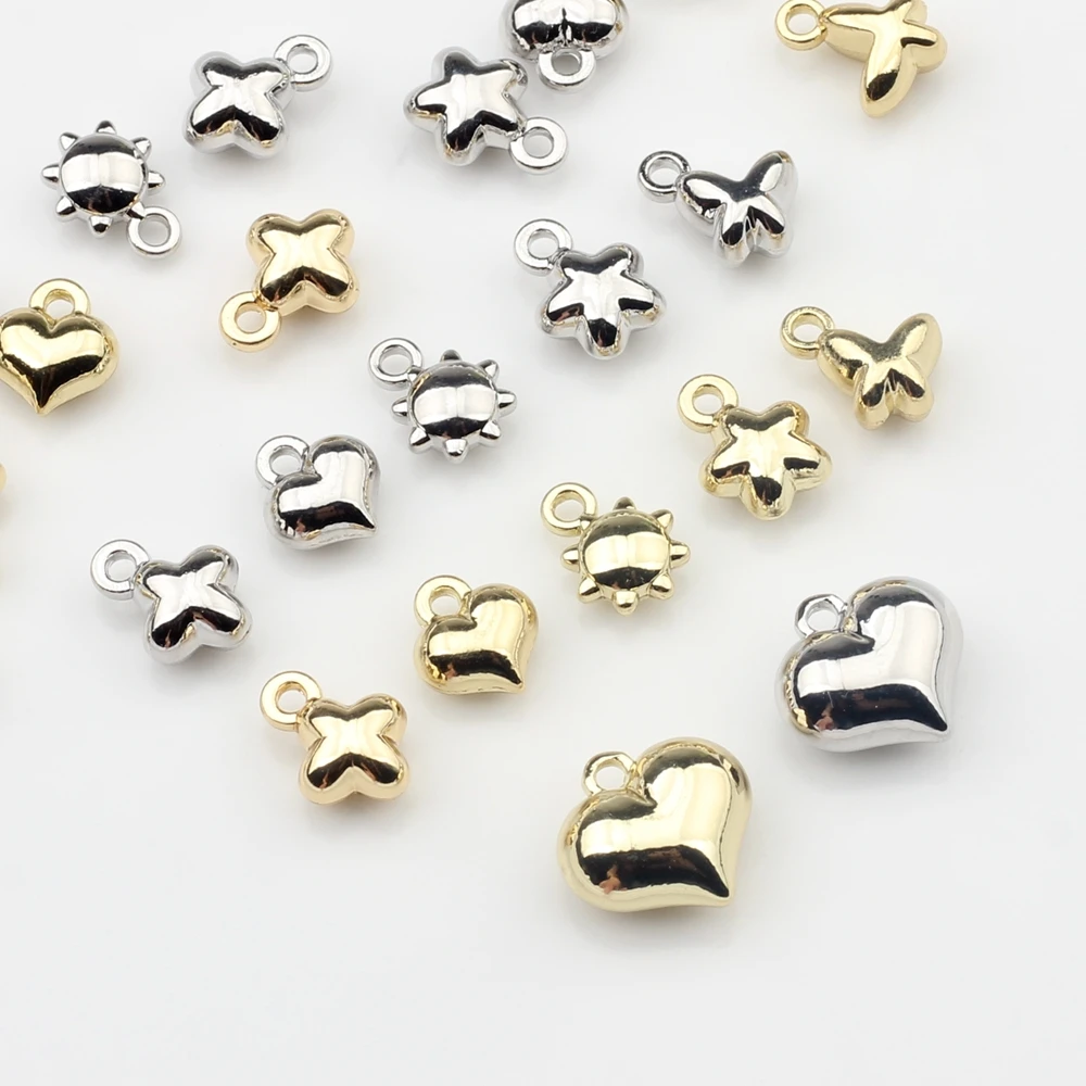 

Zinc Alloy Charms 3D Mini Star Heart Flowers Butterfly Shape Charms Pendant 10pcs/lot For Jewelry Making Bulk Nickel Free