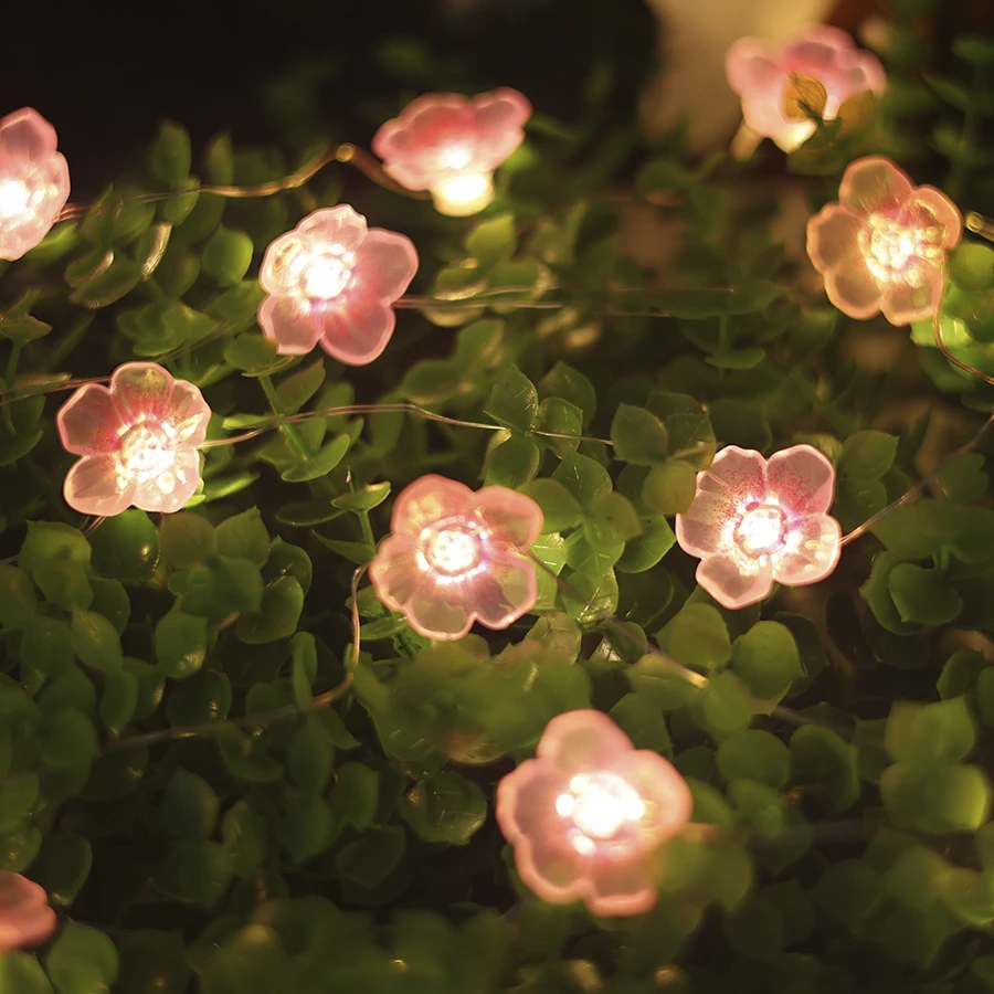 

LED Copper Wire Pink Flower String Lights for Outdoor Courtyard Decor - Sakura Peach Blossom Lights with a Girly Touch
