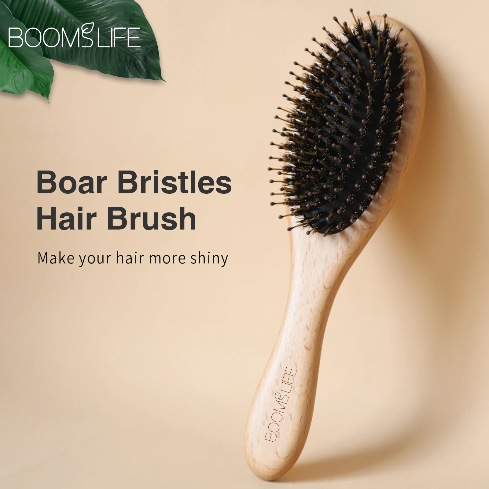 Custom Boar Bristle Hair Brush Women Hair Anti-Static Scalp Massage Comb Wood Hair Brush for Curly Thick Long Hair Detangler