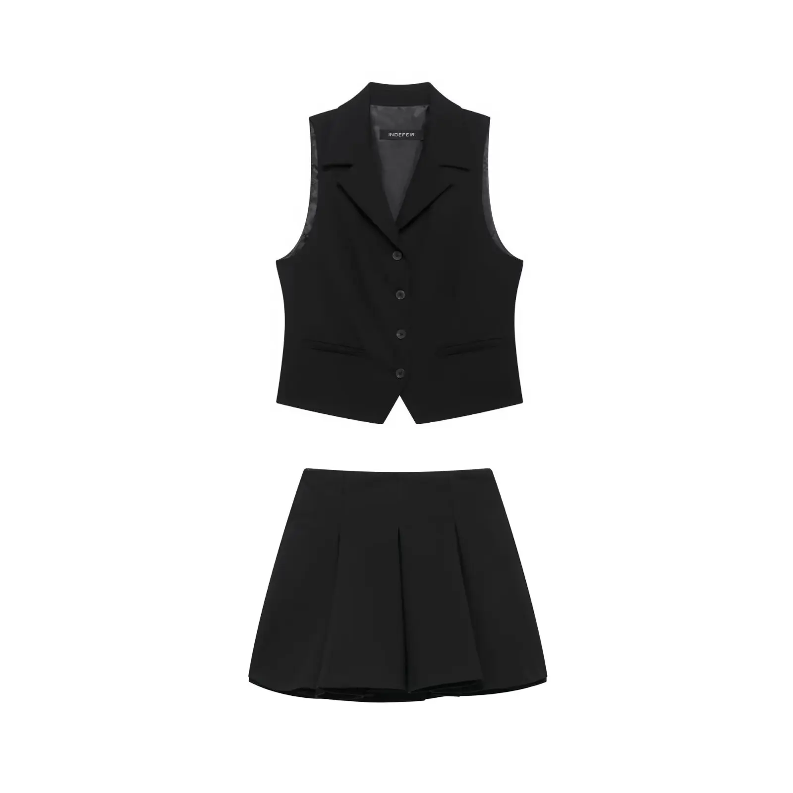 

TRAFZA женская мода без рукавов однобортная тонкая рубашка стильный однотонный жилет топ + высокая талия на молнии плиссированная мини-юбка комплект