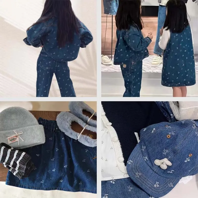 

В наличии 2022, осенне-зимняя джинсовая юбка с вышивкой для девочек, джинсовая куртка для мальчиков, детские платья для девочек, брюки для мальчиков, ковбойский комплект вишневого цвета