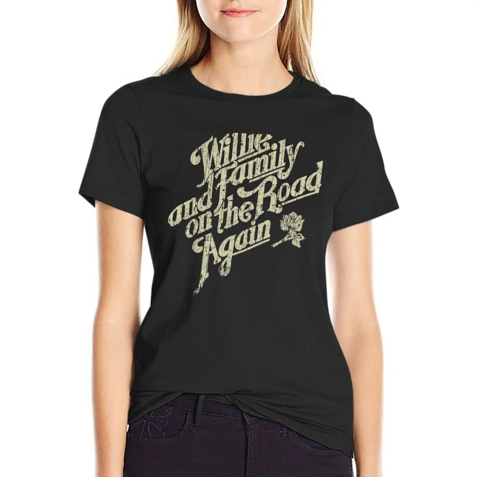 Willie and Family On The Road Again 1980 T-Shirt kawaii clothes Blouse funny vintage clothes black t-shirts for Women