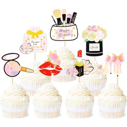 Glitter Makeup Cake Toppers Lipstick Cake Picks  Cupcake Decors High Heel Makeup Brushes for Bridal Cosmetics Party Decorations