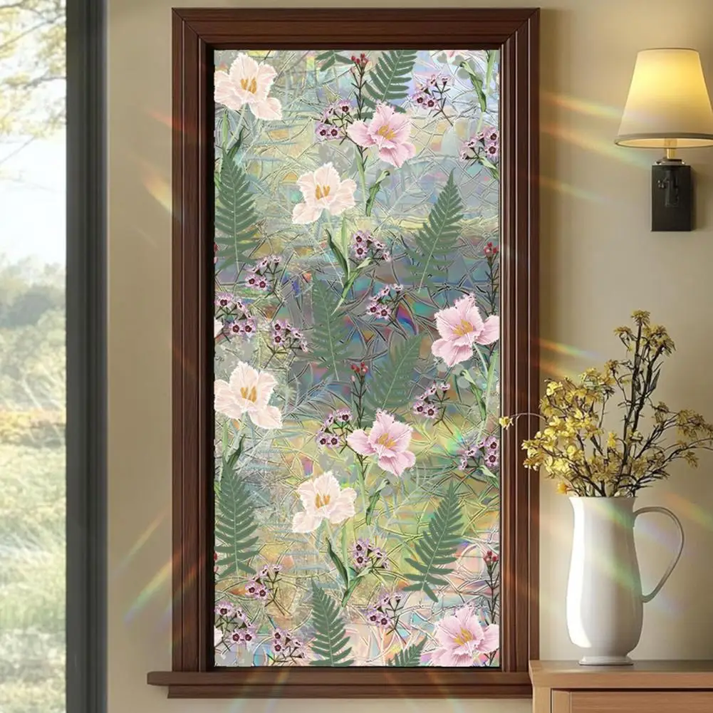 Buntglas-Fensterfolie, floraler Regenbogen, dekorativer Fensteraufkleber, Sonnenschutz, abnehmbares statisches Glas für Badezimmer, Wohnzimmer