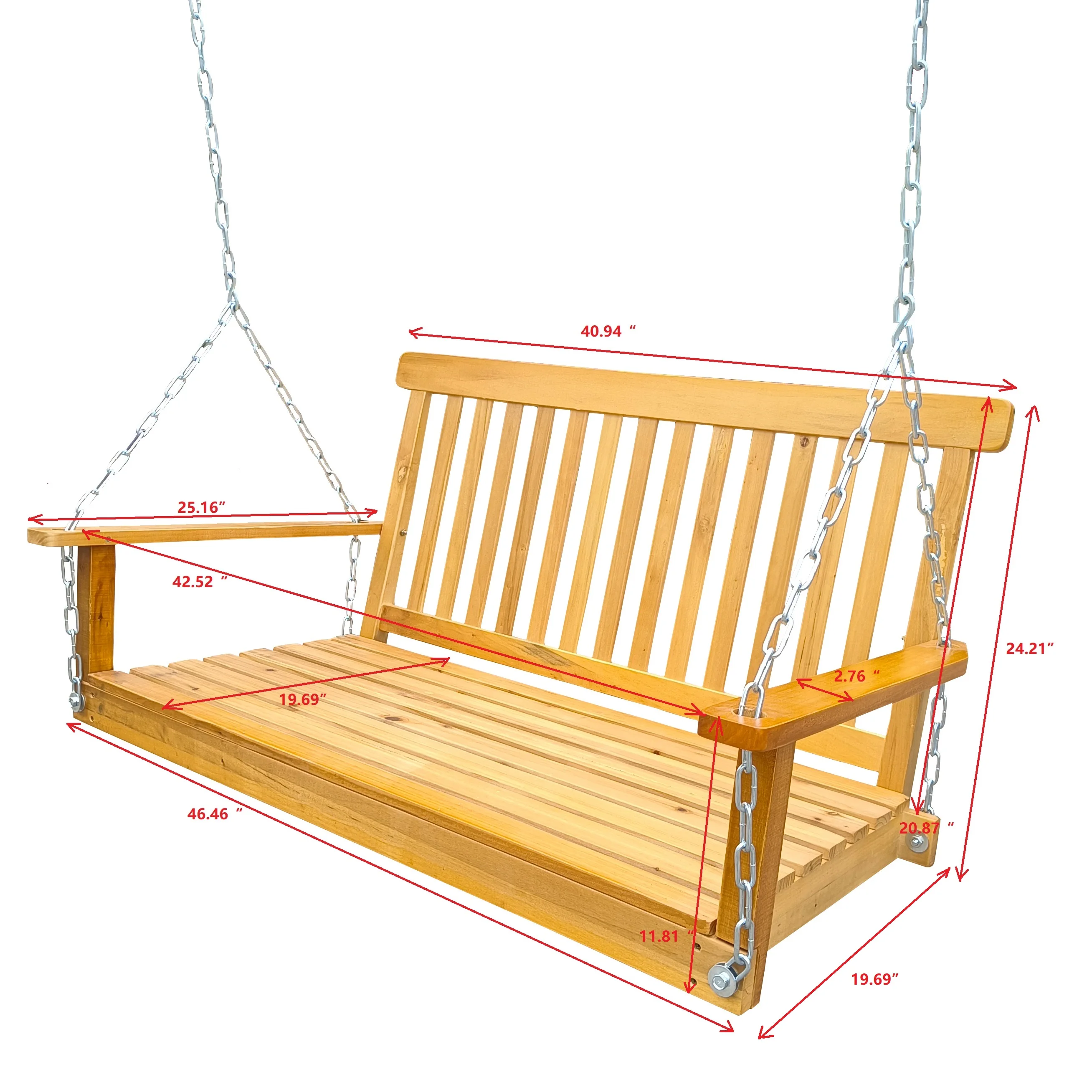 # Swing Armrests Modern Design Solid Acacia Wood Bench Swing Hanging Chains Comfortable Outdoor Patio Garden Yard