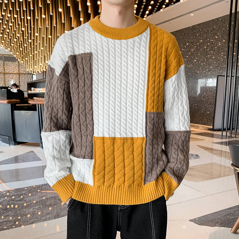 Mixed Color Men's New Arrival Sweater Round Collar Long Sleeve Winter Autumn Breathable Windproof Elastic Knitted Pullovers