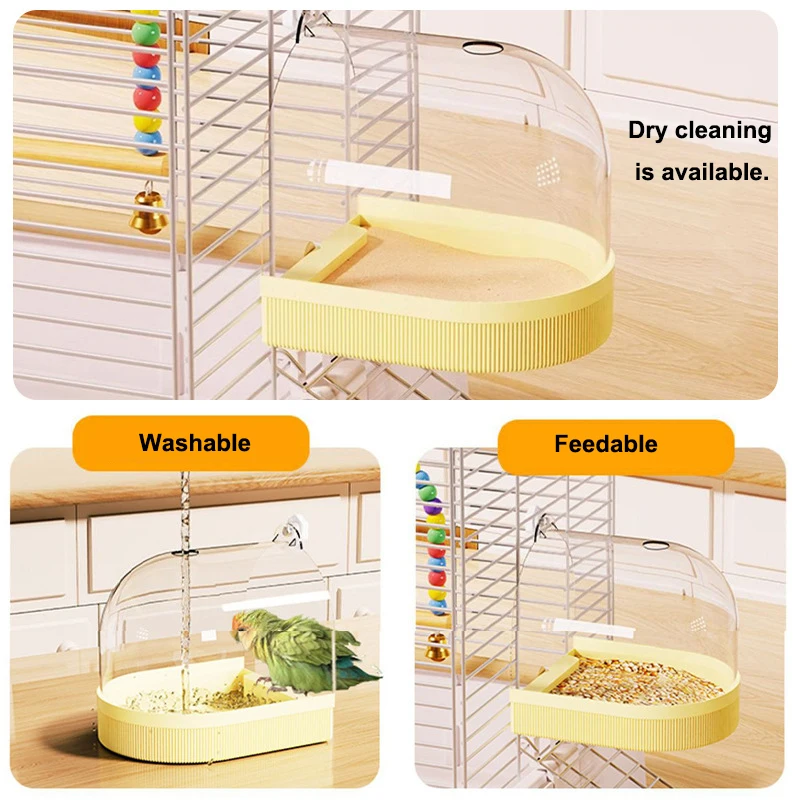 Parrot transparent bathtub. It can be used for bathing and feeding. There is an inlet for water at the top. Dry cleaning is avai