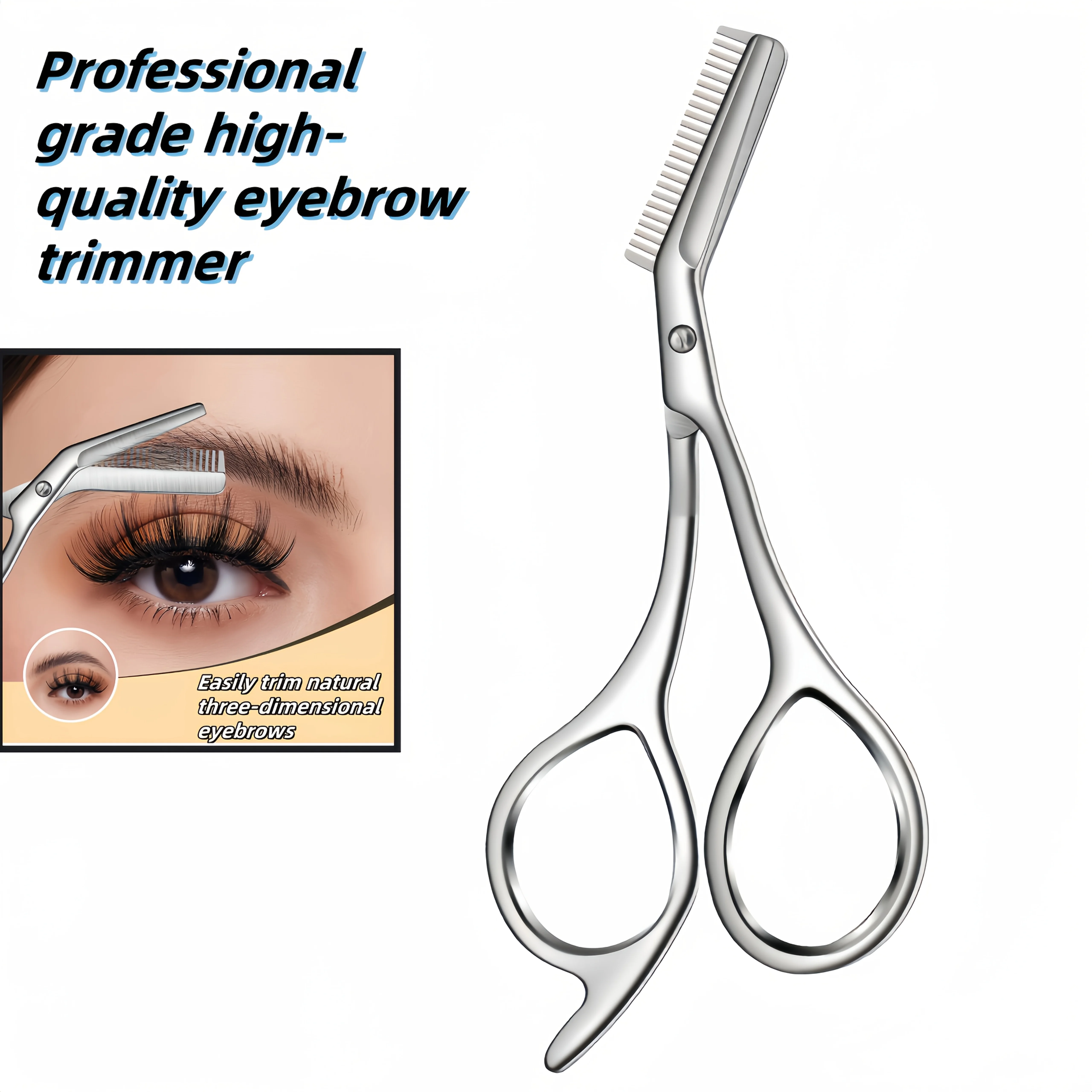 

Stainless Steel Eyebrow Scissors with Comb - Hypoallergenic One-Piece Design, Sharp Blades & Ergonomic Handle for Precise