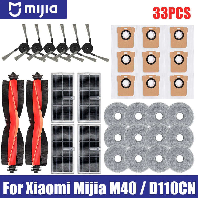 For Xiaomi Mijia M40 / D110CN Vacuum Robot Replacement Main Side Brush HEPA Filter Mop Pads Dust Bag Spare Parts Accessories