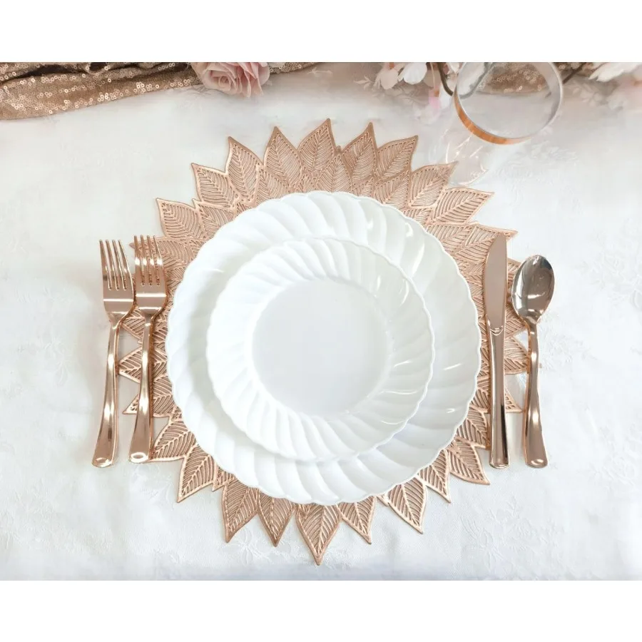 40 قطعة من المفارش المعدنية المصنوعة من الفينيل المضغوط لمناسبات الزفاف وطاولة الطعام وديكور مركزي أنيق من Dhalia Matt Rose #3