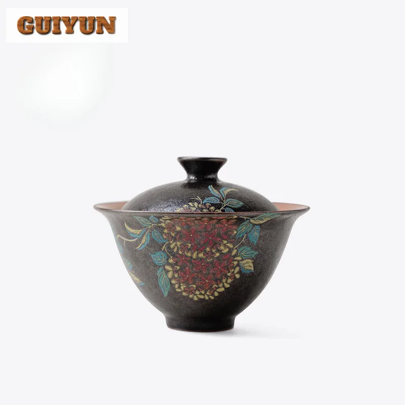 

Zhiye Roasting Hortensa Gaiwan Винтажная чайная подставка Чайная чаша с крышкой Набор для заваривания чая Крышка Чаша Кунг-фу Чайный сервиз Подарочные принадлежности