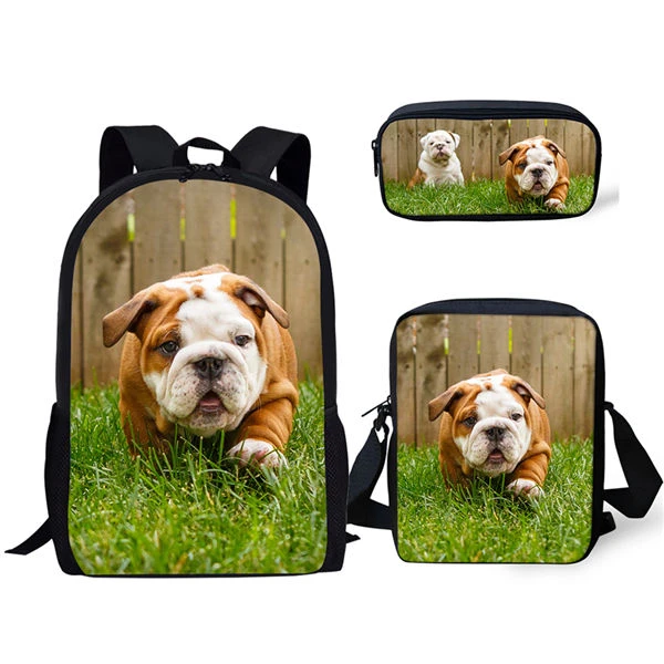 

Popular Cute Animal Bulldogs 3D Print 3pcs/Set pupil School Bags Laptop Daypack Backpack Inclined shoulder bag Pencil Case