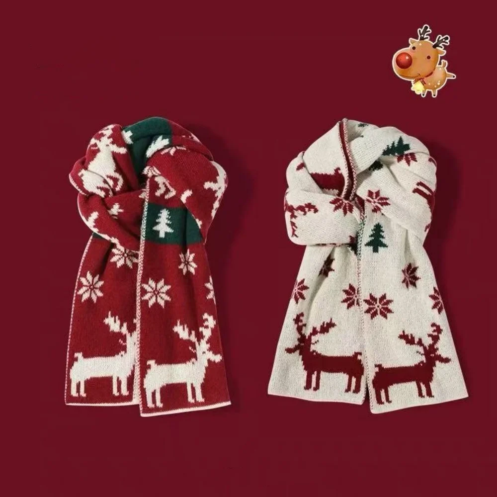 

Красный шарф с оленями, универсальный шерстяной шарф для шеи, шарф из искусственного кашемира, декоративный праздничный женский шарф для школьной вечеринки