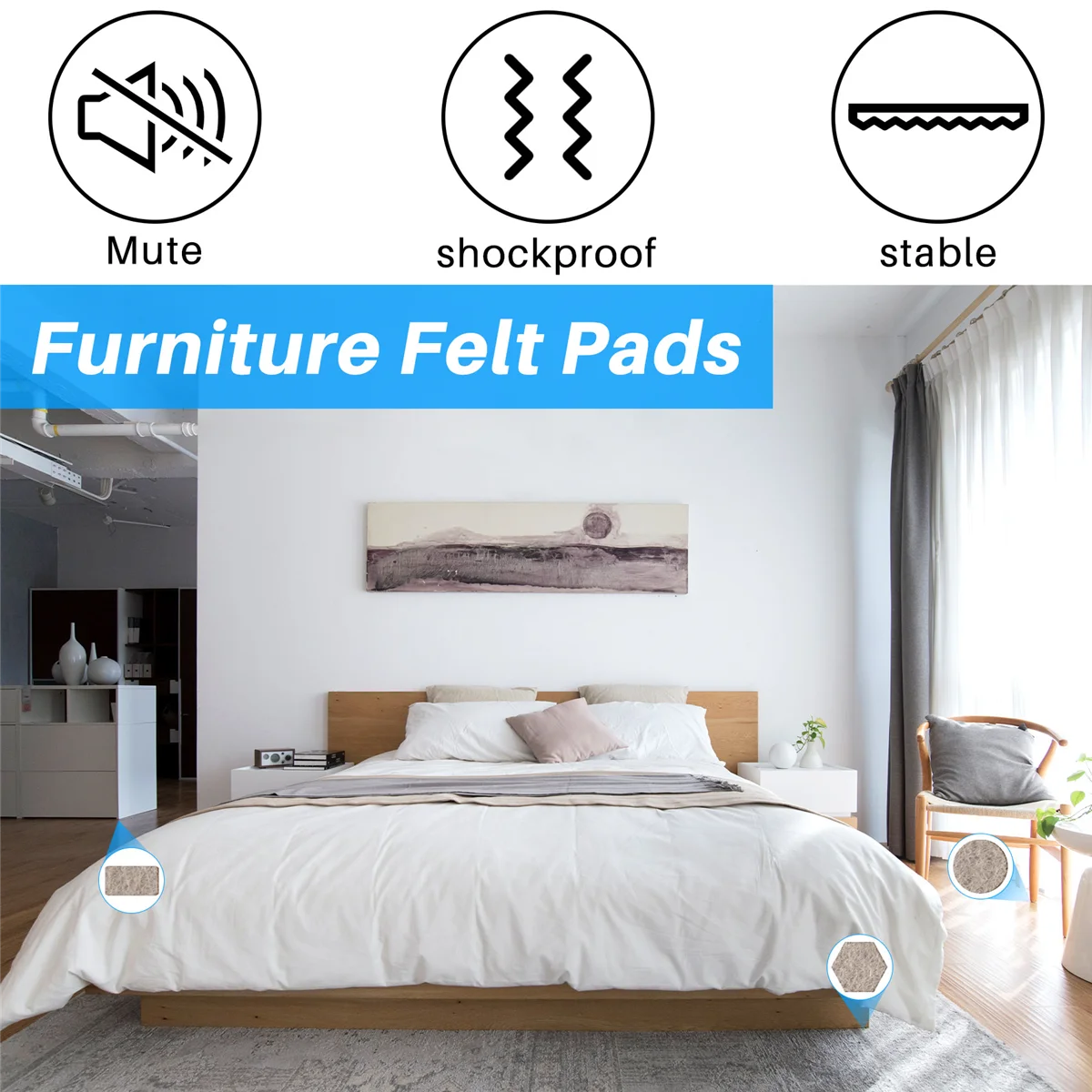 لفة شريط لباد شديدة التحمل جديدة ذاتية اللصق للأسطح الصلبة (1/2 بوصة × 60 بوصة)، كريمي-أبيض