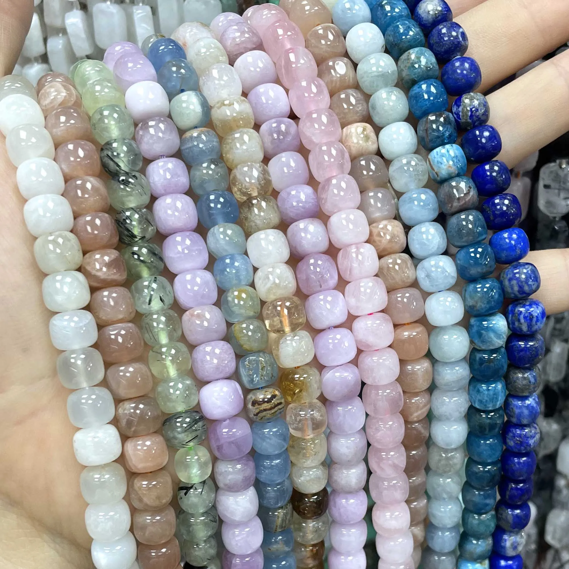 Natural Stone Quartz Aquamarine Calcite Apatite Loose Space Beads For Jewelry Making Diy Bracelet Necklace Accessories 7x8MM