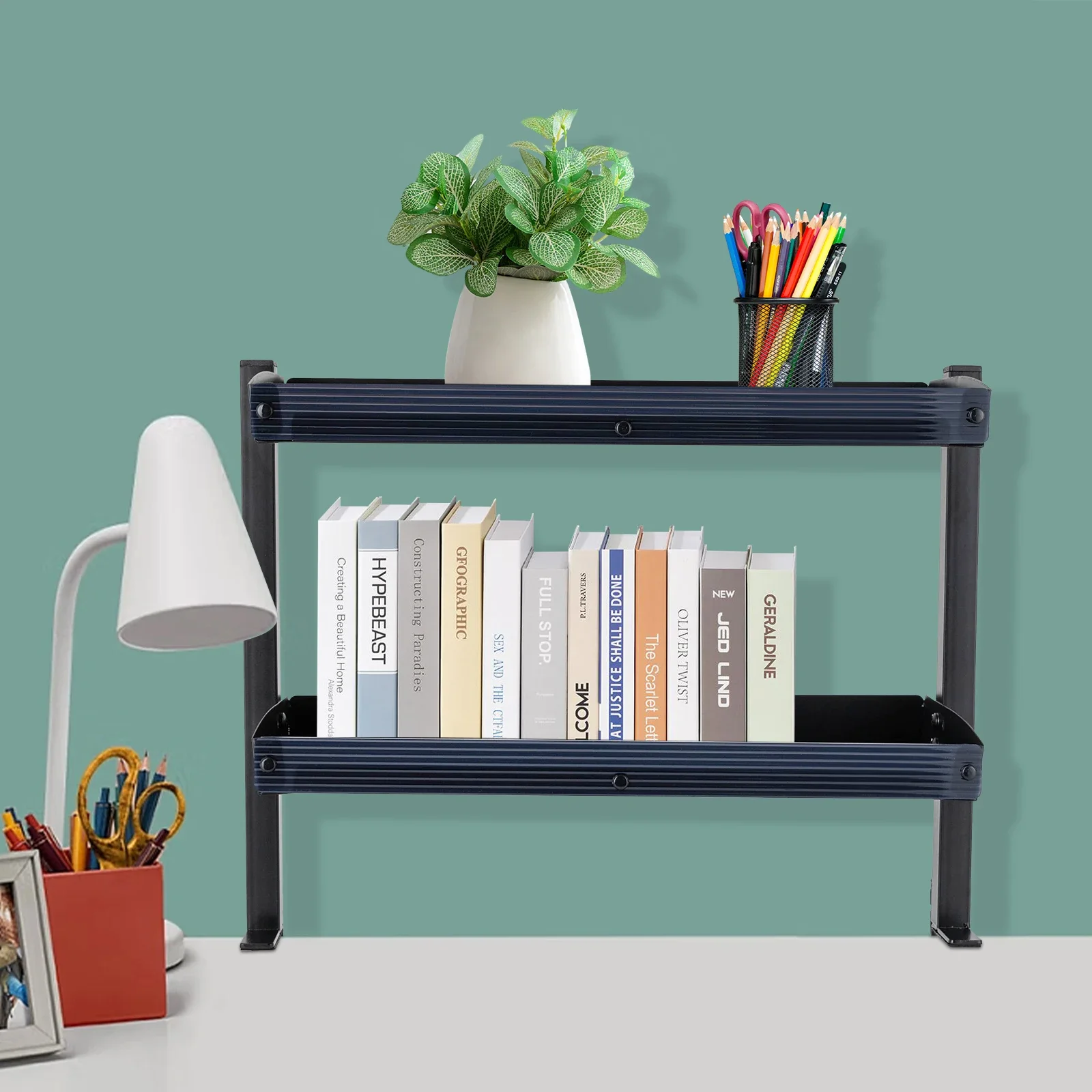 Vis de fixation pour bureau ou sous-meuble, système de rangement à 2 niveaux avec plateau de rangement réglable
