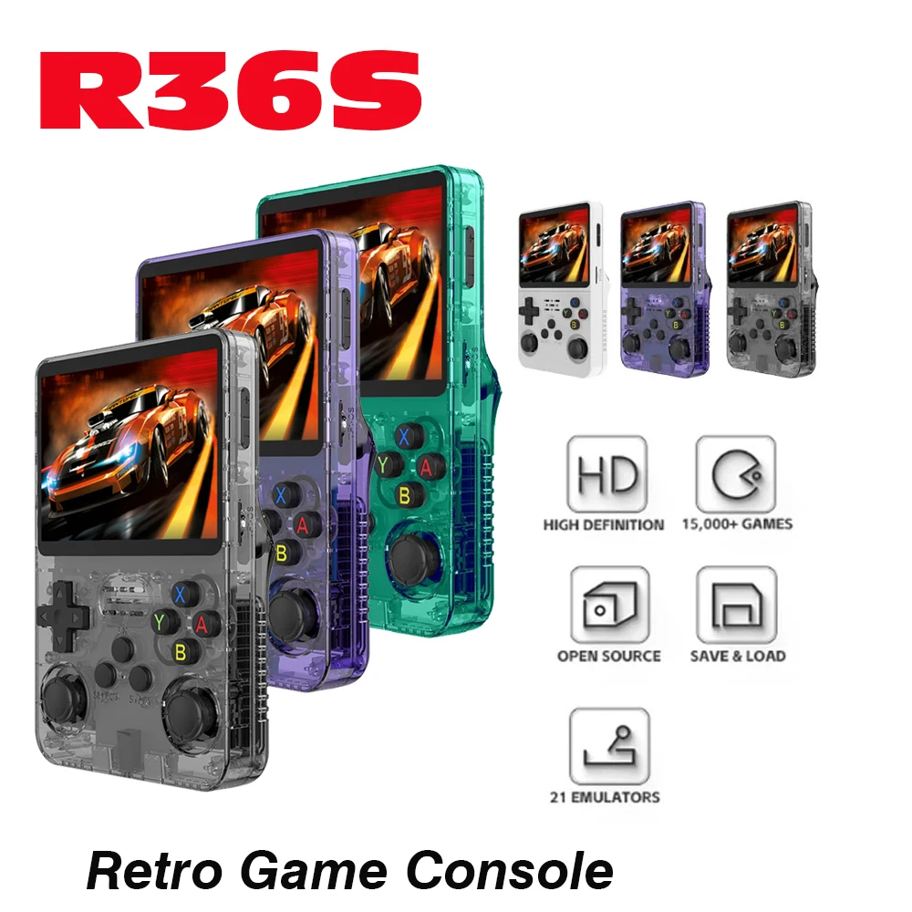 BOYHOM R36S Pro Handheld Console 1G Dual RAM ArkOS 3.5 Inch HD IPS Screen Portable Retro Video Game Player 15000 Games Xmas Gift