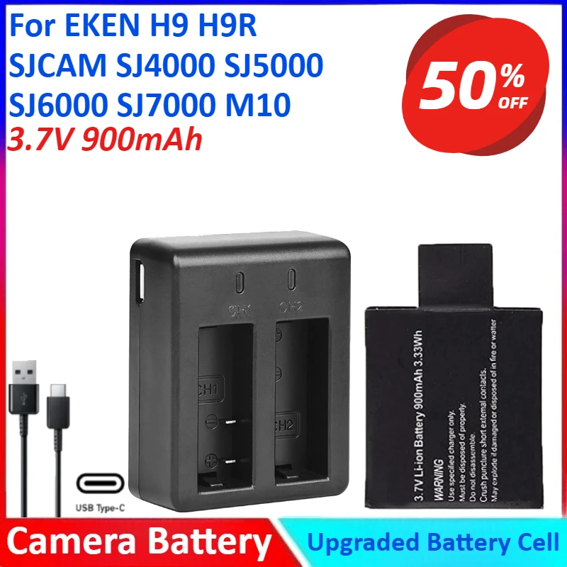 

For EKEN 3.7V 900mAh Replacement Battery+Charger H9 H9R SJCAM SJ4000 SJ5000 SJ6000 SJ7000 WIFi M10 wifi Sport Action Camera