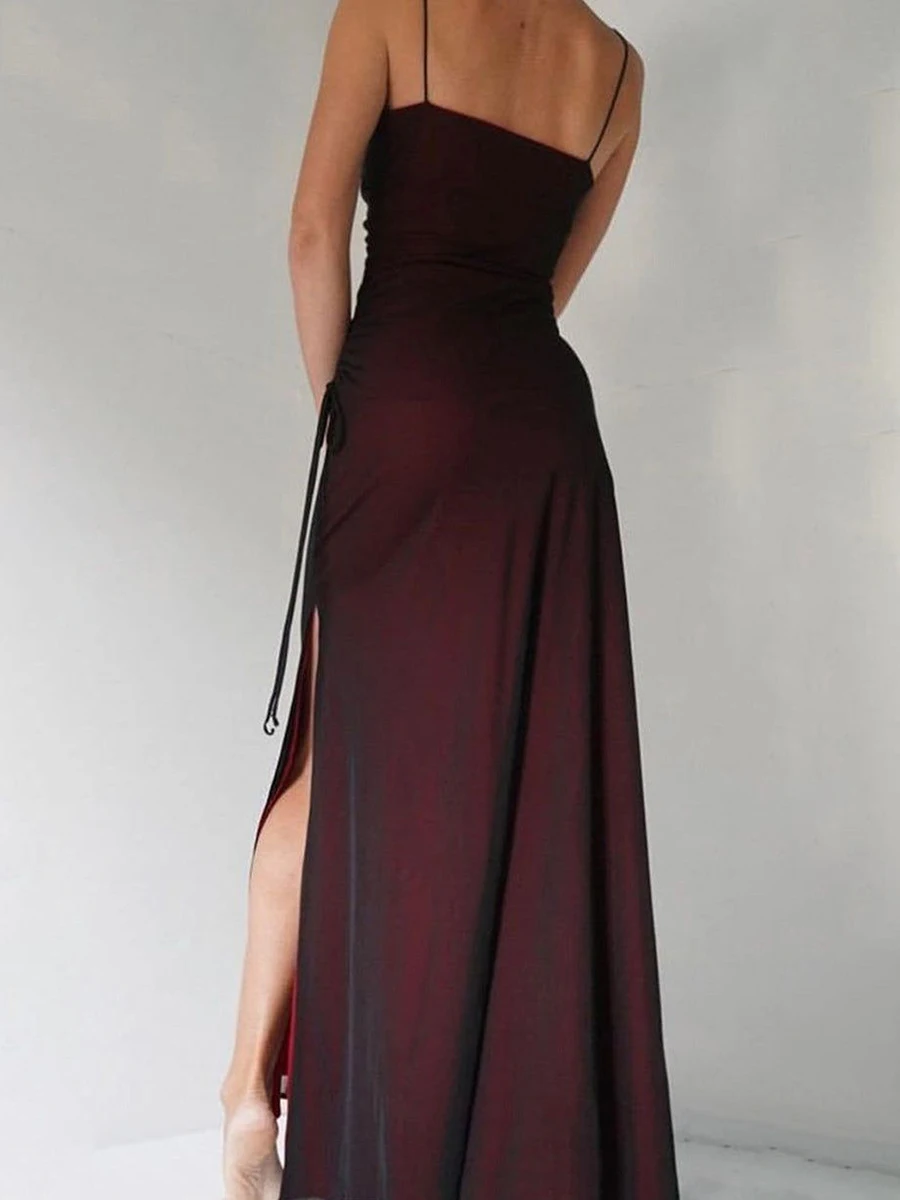 Dark Red Spaghetti Straps Mermaid Prom Gown 2023 Sexy High Side Slit Cocktail Party Tulle Floor Length Evening Dresses For Women