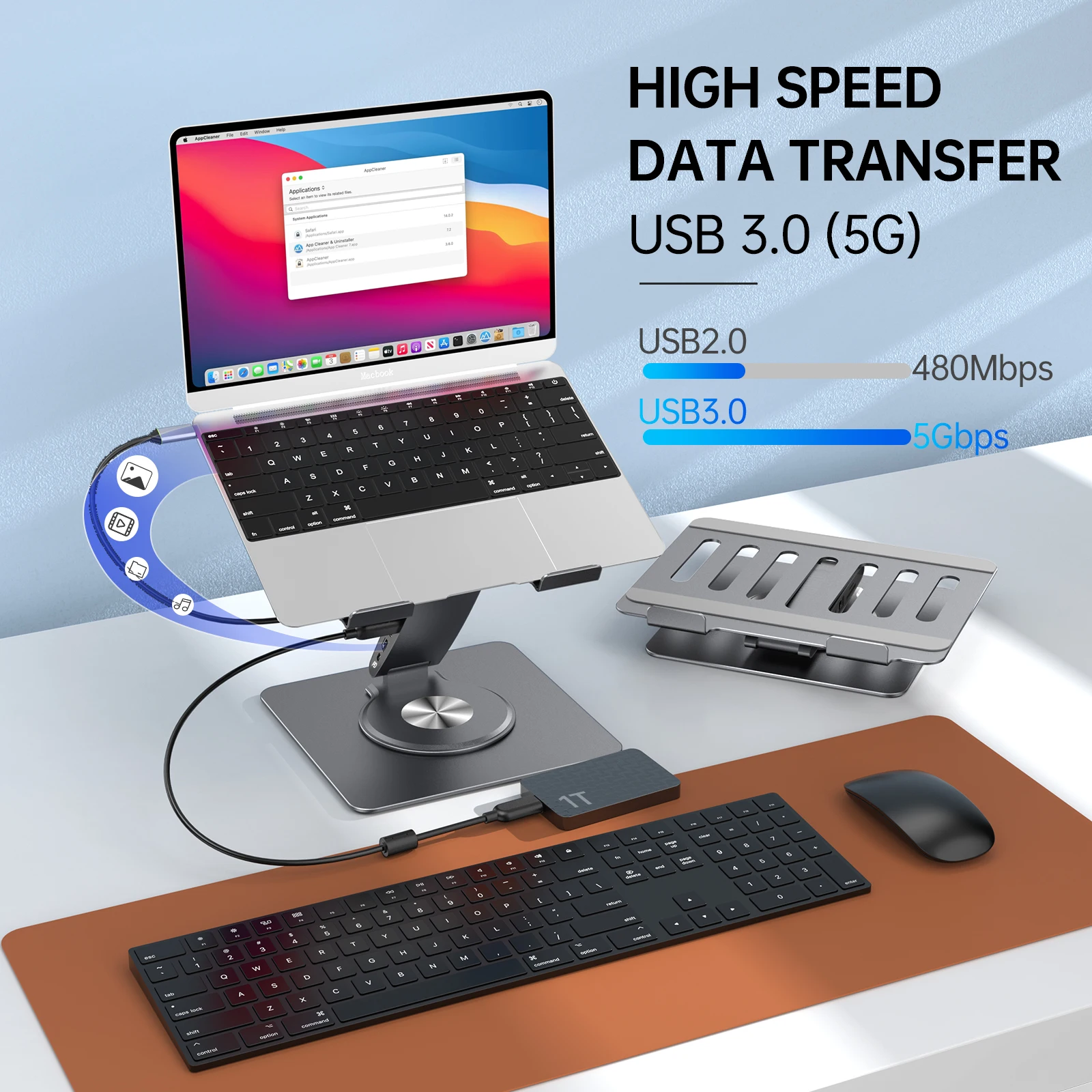 Imagem -05 - Laptop Docking Station Suporte com Hub Usb Suporte para Macbook hp Dell Lenovo Usb 3.0 Ethernet Hdmi pd 100w Tomada de Áudio tf sd