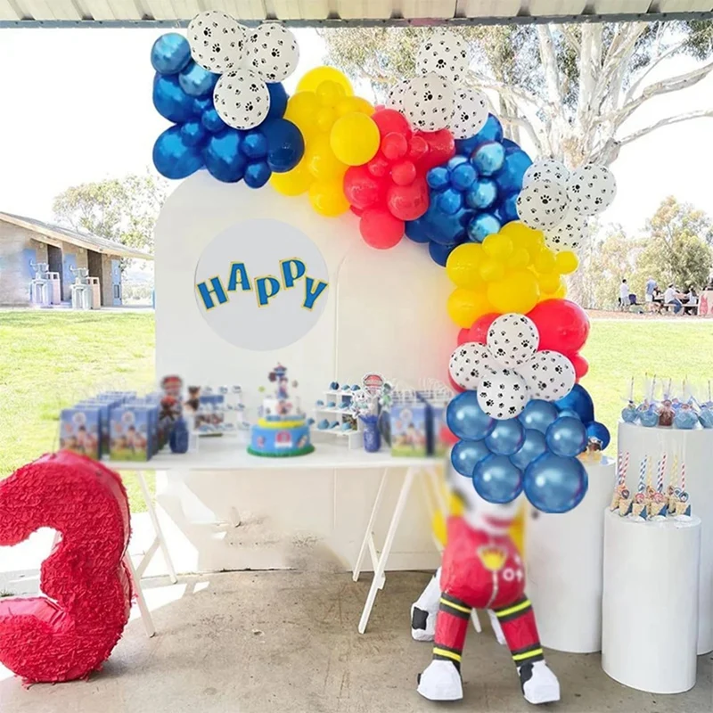 犬の足のプリントラテックスバルーンガーランドセット、耐久性のあるパーティー、使いやすい、赤、黄色、メタリック、青