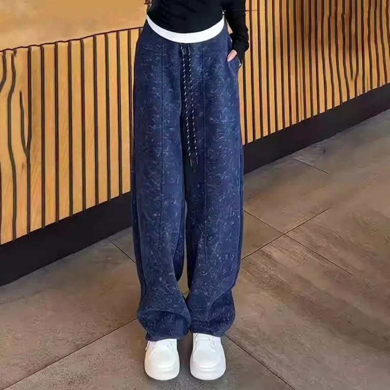 Pantaloni sportivi a banana tie-dye da donna Autunno e inverno Nuovi pantaloni scimitar a gamba larga leggermente alla moda, versatili e sottili