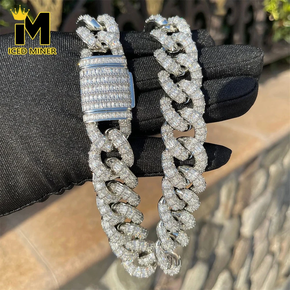 

Icedminer 21mm 3 Rows Baguettes Zircon Iced Out Cuban Link Chain Necklaces For Men Women Choker Hip Hop Jewelry Free Shipping