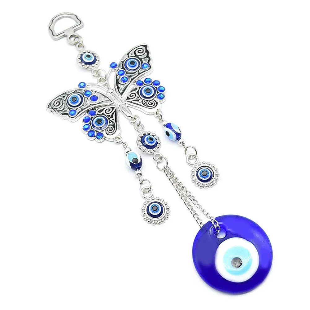 Turec Evil Eye wisiorek z motylem domu dekoracja wnętrza niebieski Ornament ochrony powiesić Amulet szczęśliwy dzwonek wietrzny biżuteria