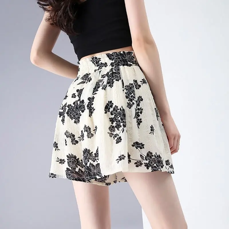 Women Summer Korean Fashion Loose Printing High Waist All-match Wide Leg Women Clothes Office Lady Appear Thin Trend Shorts