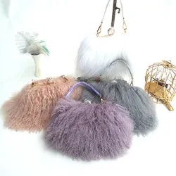 High Quality Real Fur wool Chain Shoulder Bag for Women Designer Purses and Handbags Women's Party Clutch Crossbody Bag