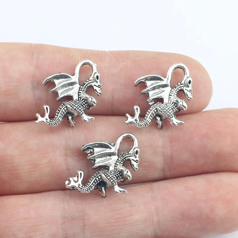 Newest 15Pcs 21*15mm Silver Color Alloy Vintage Dragon Charms Necklace Earring Pendant Accessory Charms For DIY Handcraft Making